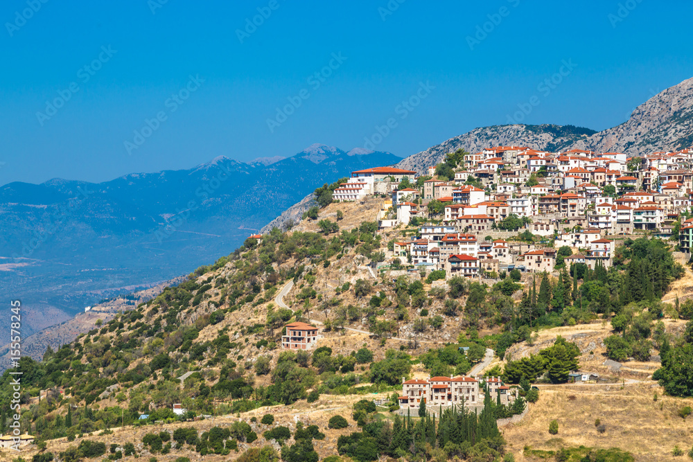 Aerial drone photo of traditional greek village