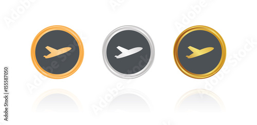 Abflug - Flughafen - Bronze, Silber, Gold Buttons