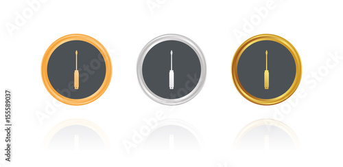 Schraubendreher - Werkzeug - Bronze, Silber, Gold Buttons