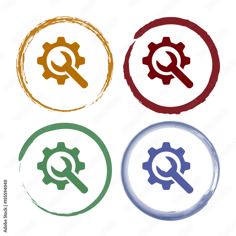 Pinselstrich Icon Set - Zahnrad mit Schraubenschlüssel Pinselstrich Icon Set - Zahnrad mit Schraubenschlüssel