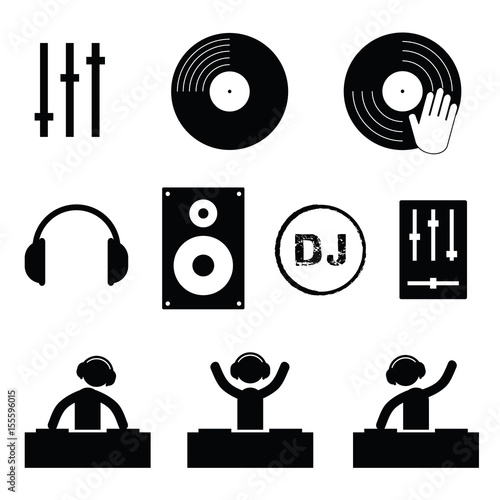 dj icon set in black color illustration