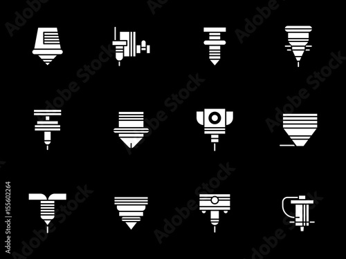 Robotic lasers white glyph style vector icons