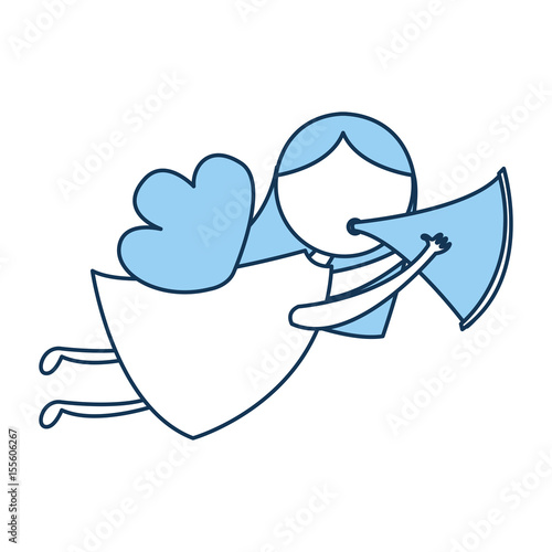 cute angel with trumpet manger character vector illustration design