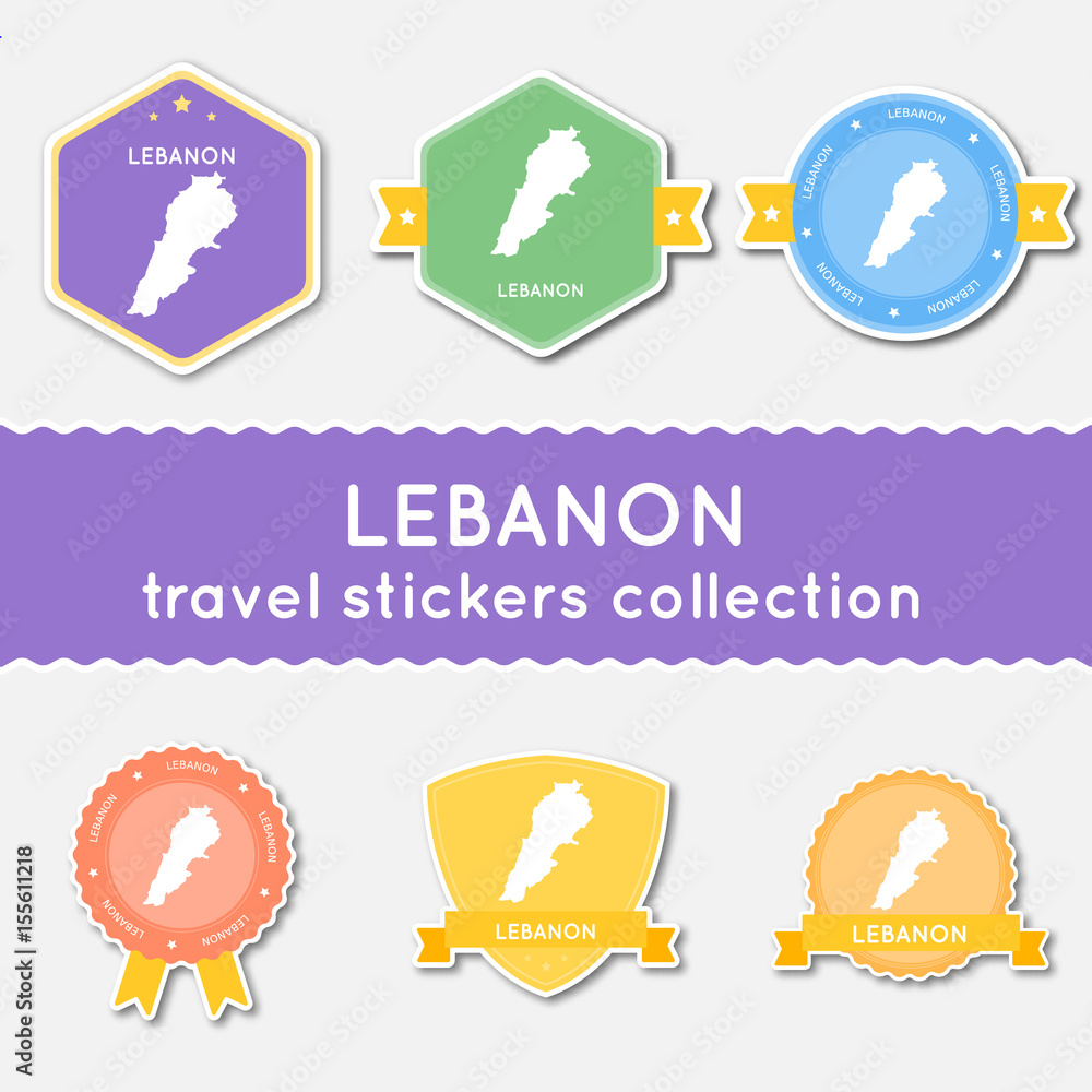 Lebanon travel stickers collection. Big set of stickers with country