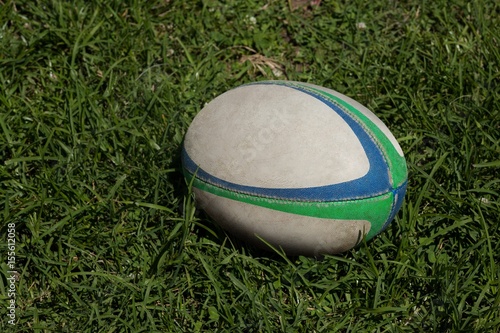 Rugby ball on grassy field
