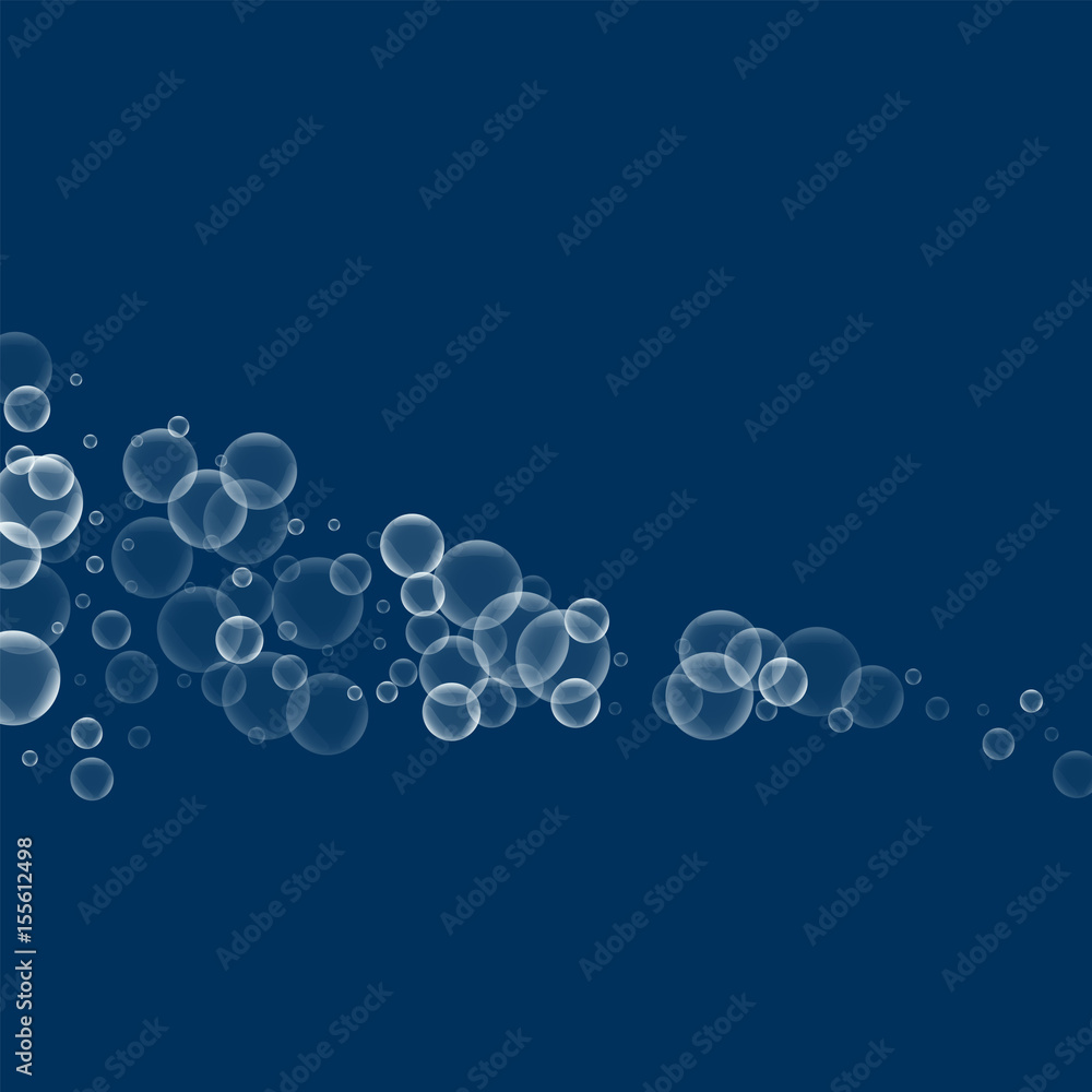 Random soap bubbles. Comet with random soap bubbles on deep blue background. Vector illustration.