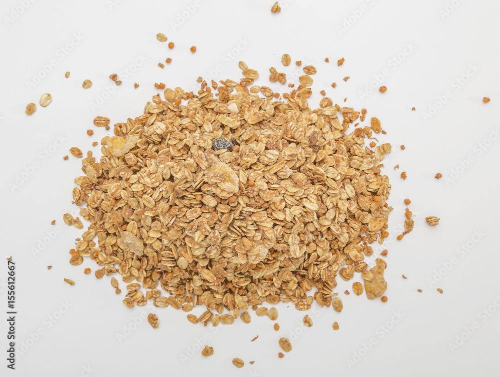 Granola cereal isolated on white backgroung