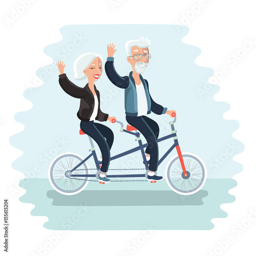 Elderly couple riding a bicycle