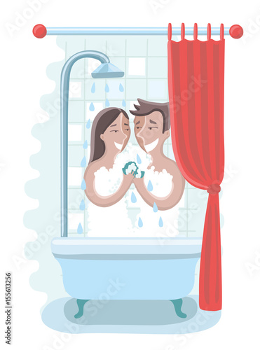 Loving affectionate nude young heterosexual couple in affectionate sensual kiss after taking shower.