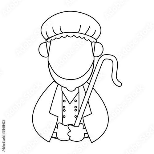 cartoon shepherd holding stick with tunic and turban vector illustration