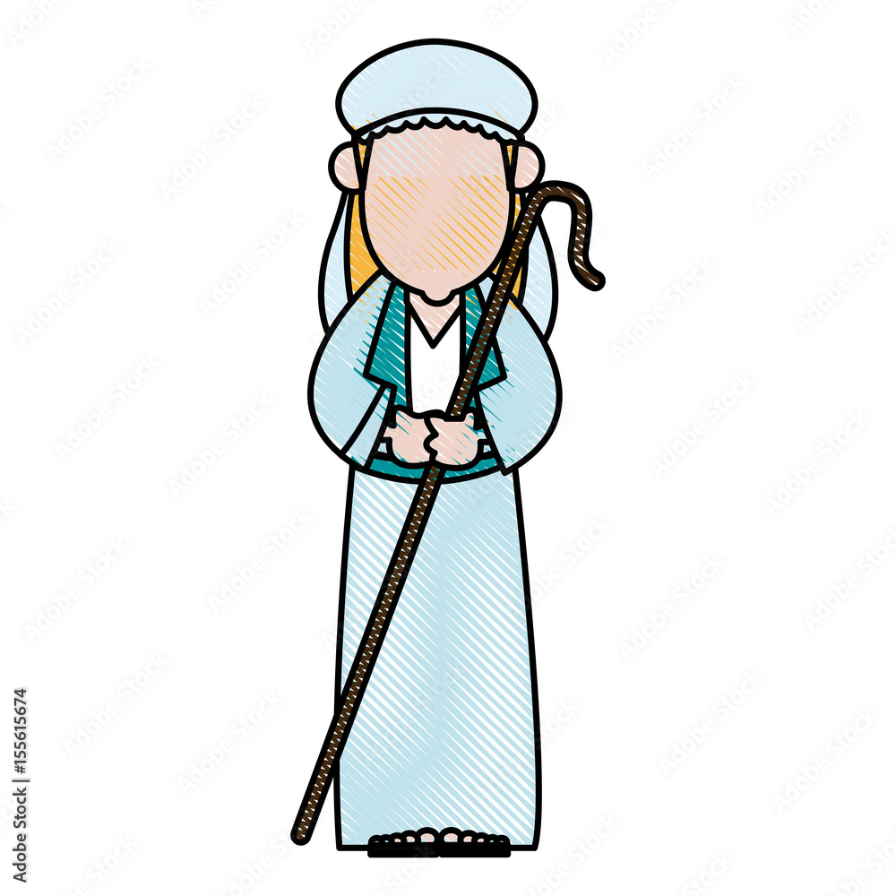 cartoon shepherd holding stick with tunic and turban vector illustration cartoon shepherd holding stick with tunic and turban vector illustration