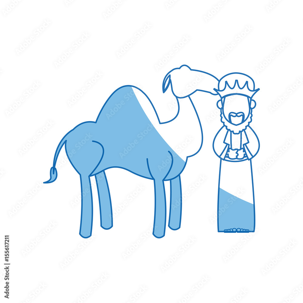 Fototapeta premium wise king and camel manger character nativity vector illustration