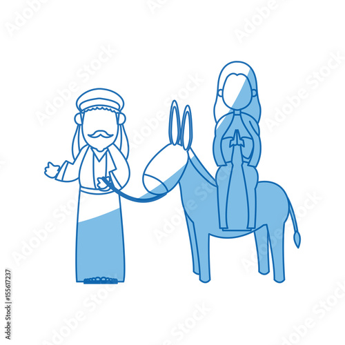 joseph and mary with donkey on the way to bethlehem vector illustration