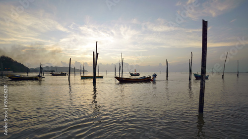 View of a beautiful morning in a fishing village in Kuantan, Pahang, Malaysia.