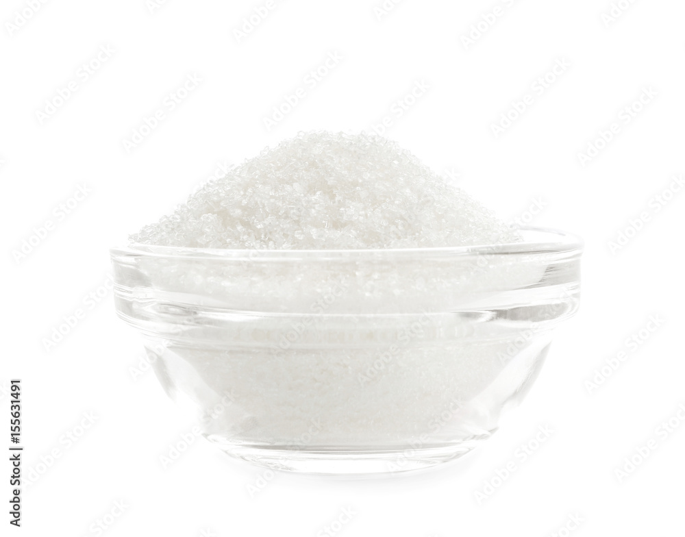 Sugar in bowl on white background Sugar in bowl on white background