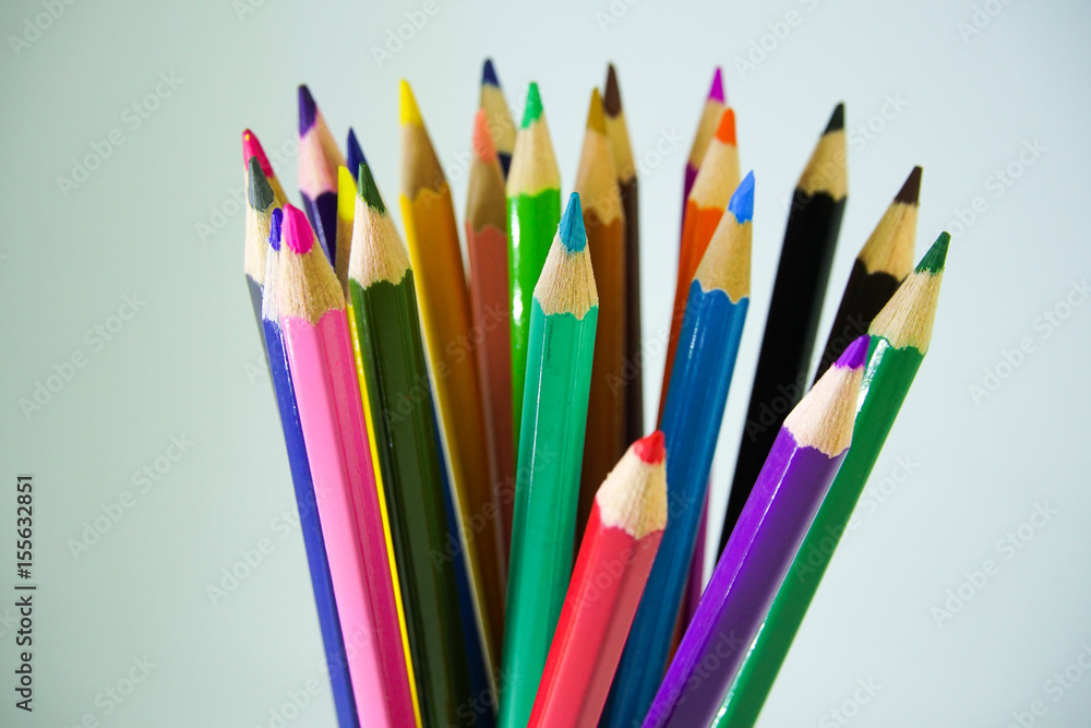 Fototapeta premium Colored pencils on white back ground