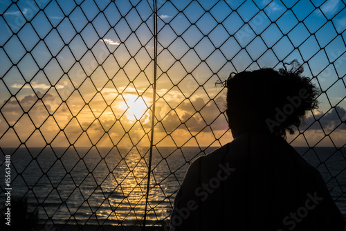 woman silhouette miami beach sunrise 