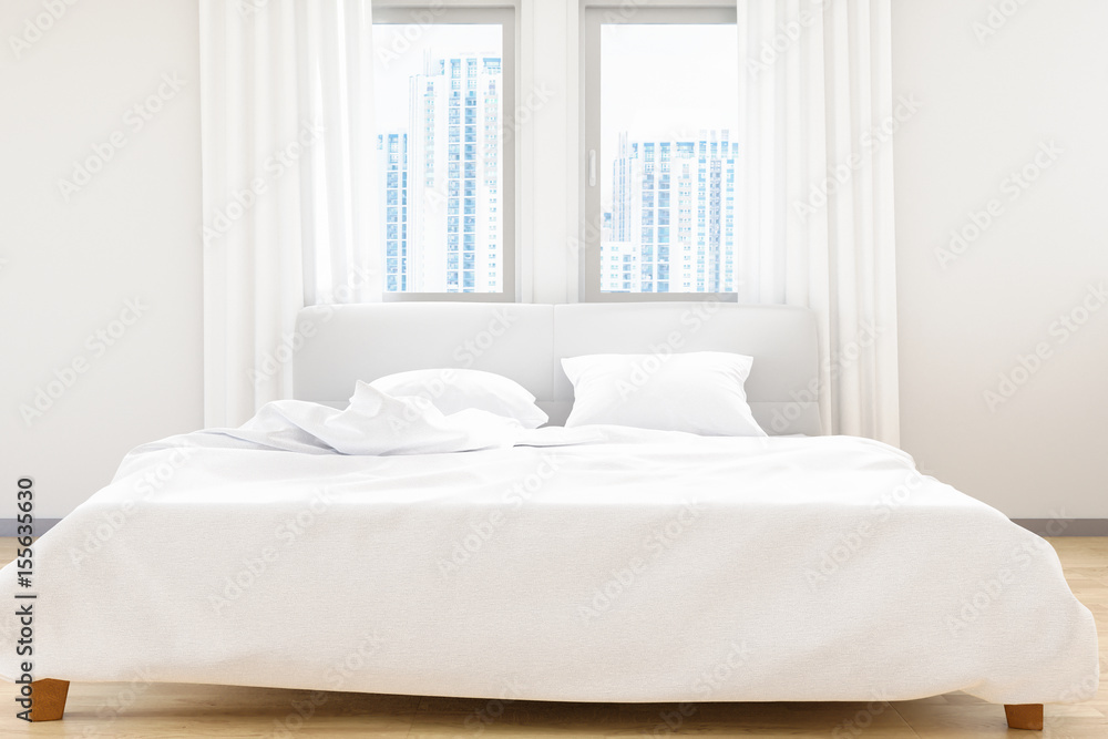 The modern of white bedroom bed sheets and pillows ,comfort and bedding concept, 3D illustration 3D render image