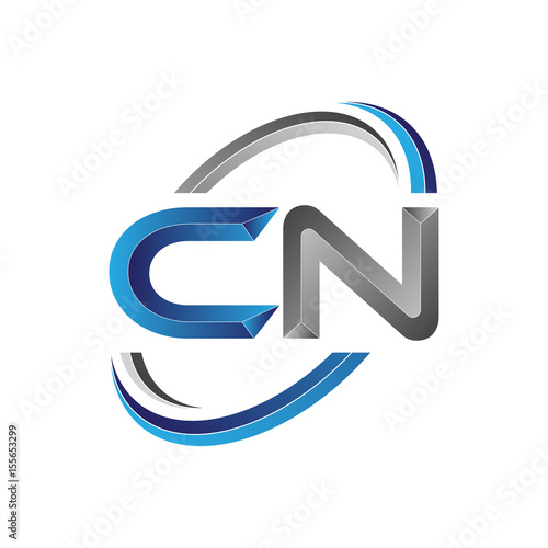 Simple initial letter logo modern swoosh CN