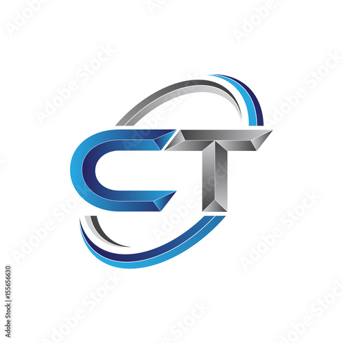 Simple initial letter logo modern swoosh CT