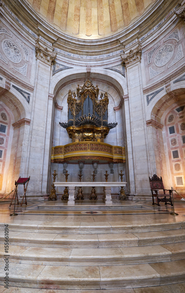 Fototapeta premium Altar apse with baroque organ of Santa Engracia church (now National Pantheon). Lisbon. Portugal
