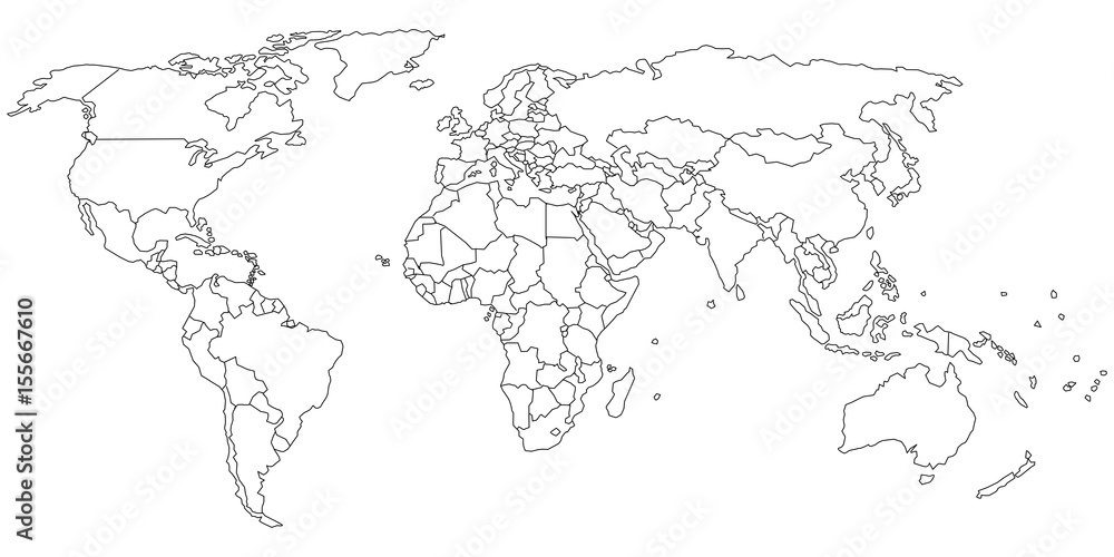 Simple outline of world map on transparent background 