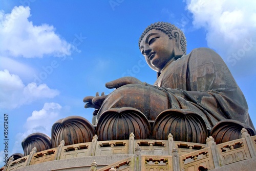 Tian Tan Buddha or Giant Buddha statue at Po Lin Monastery Ngong Ping, Lantau Island, Hong Kong, China isolated on white background