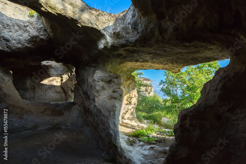 Historical ruins of housing in Cave city Bakla in Bakhchysarai Raion  Crimea.