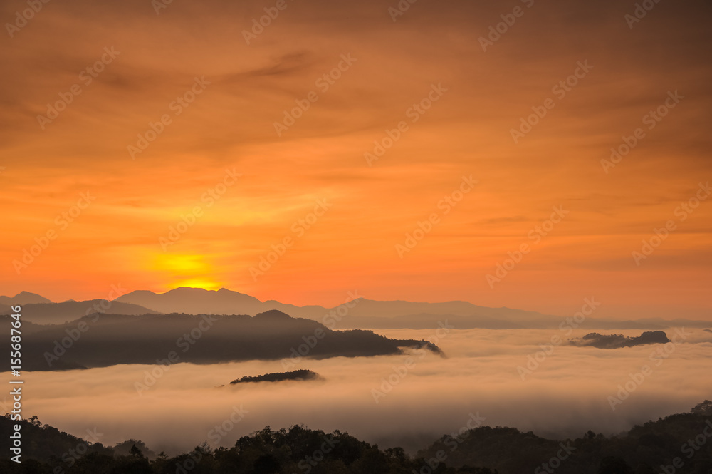 Sea of mist during sunrise. Sea of mist during sunrise.