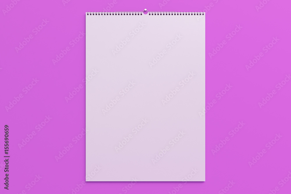 White wall calendar mock-up on violet background White wall calendar mock-up on violet background