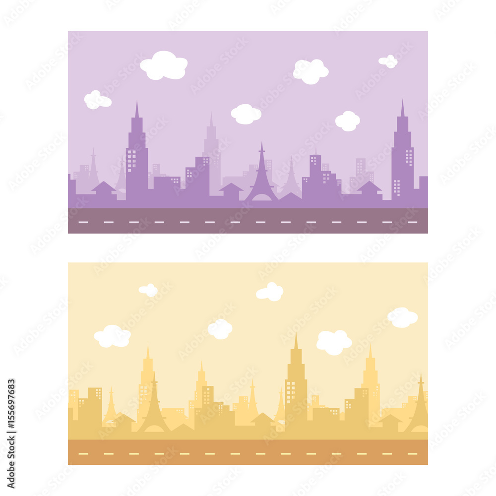 video game asset city view color theme vector art