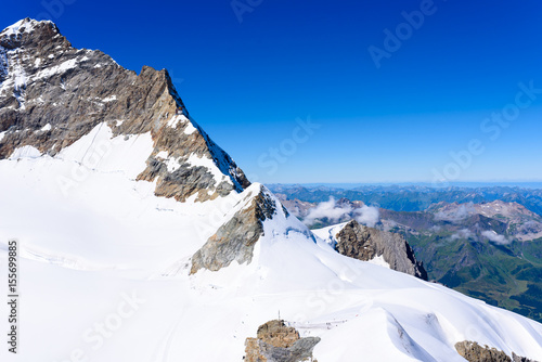 Jungfrau mountain - View of the mountain Jungfrau in the Bernese Alps in Switzerland - travel destination in Europe