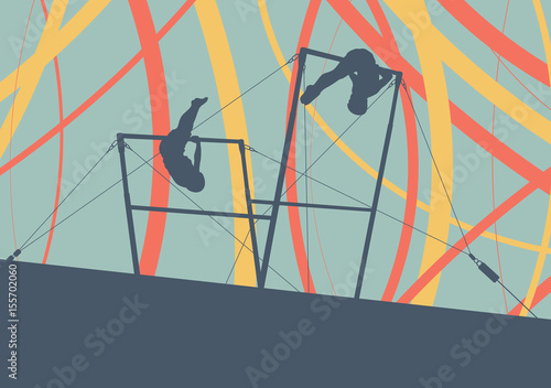 Athlete gymnast exercises on professional gymnastic uneven bars in sport palace abstract vector