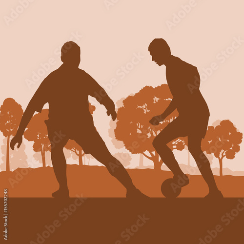 Soccer player man in field vector background landscape