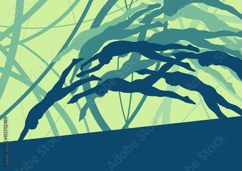 Swimming man jump abstract landscape vector background