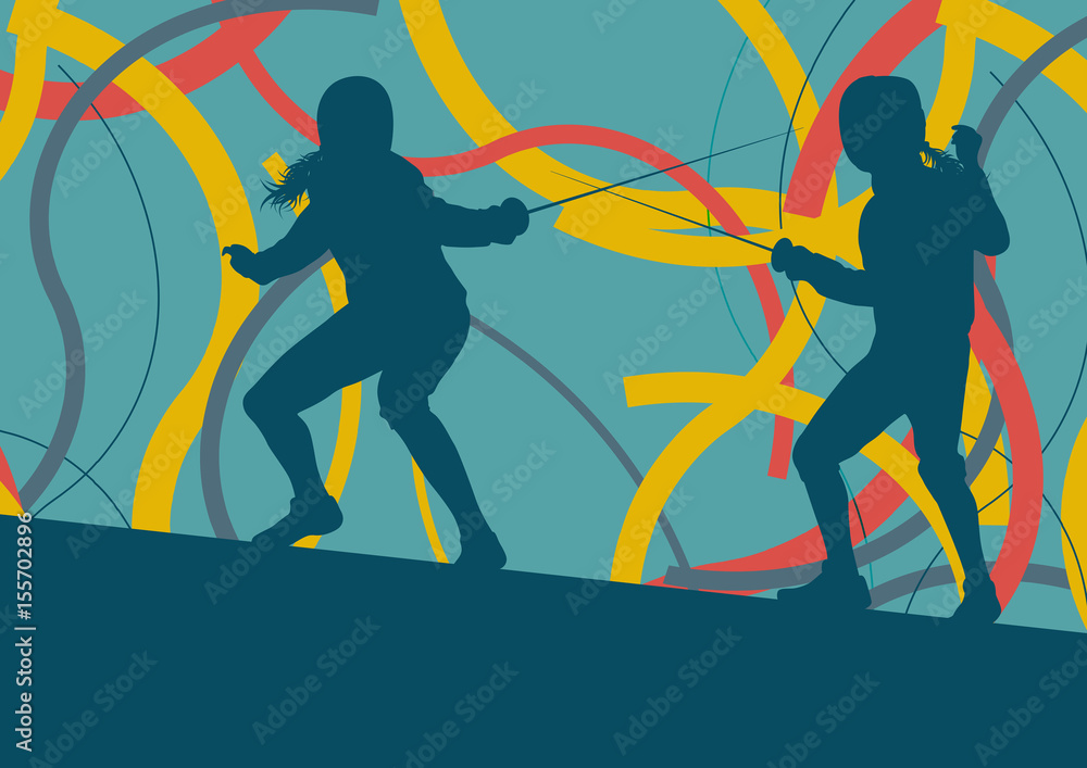 Fencing player fight abstract vector