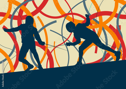 Fencing player fight abstract vector