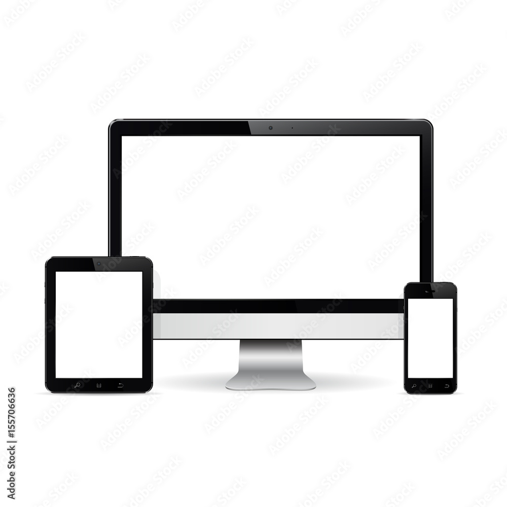 Computer monitor, digital tablet and smart phone with blank screen Computer monitor, digital tablet and smart phone with blank screen