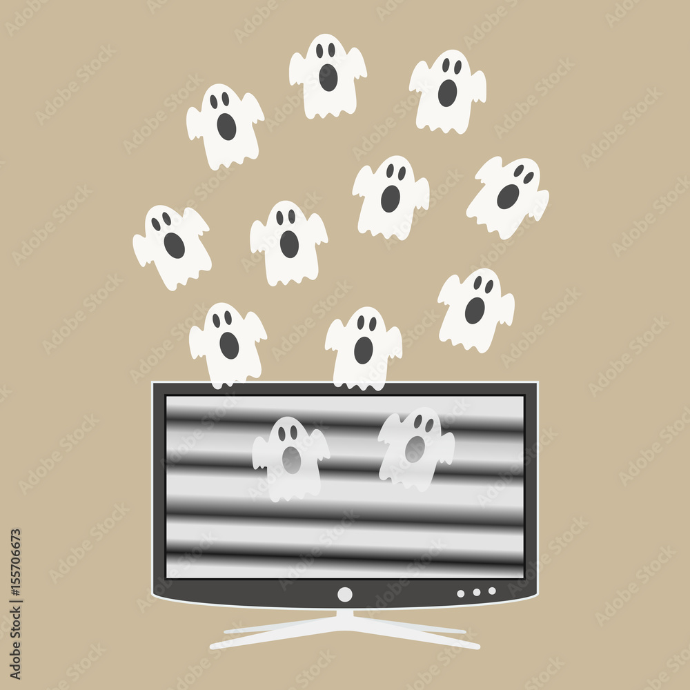 Fototapeta premium Ghosts fly out of the TV screen