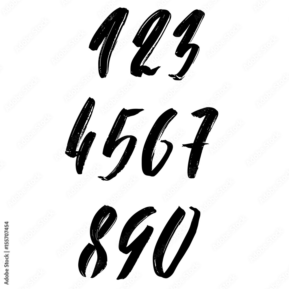 Set of calligraphic ink numbers. Dry brush lettering. Vector illustration. Set of calligraphic ink numbers. Dry brush lettering. Vector illustration.