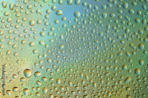 Closeup of water drops on glass surface