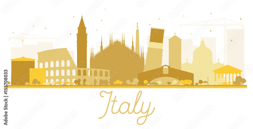 Italy skyline golden silhouette.