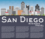 San Diego Skyline with Gray Buildings, Blue Sky and Copy Space.