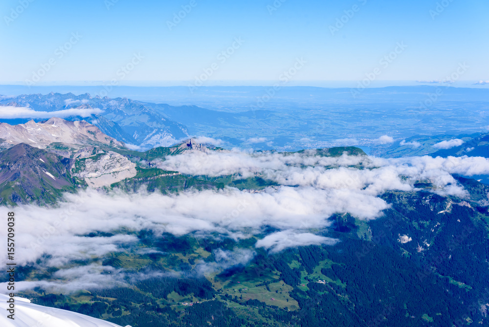 View from Jungfraujoch platform to the Bernese Alps in Switzerland - travel destination in Europe