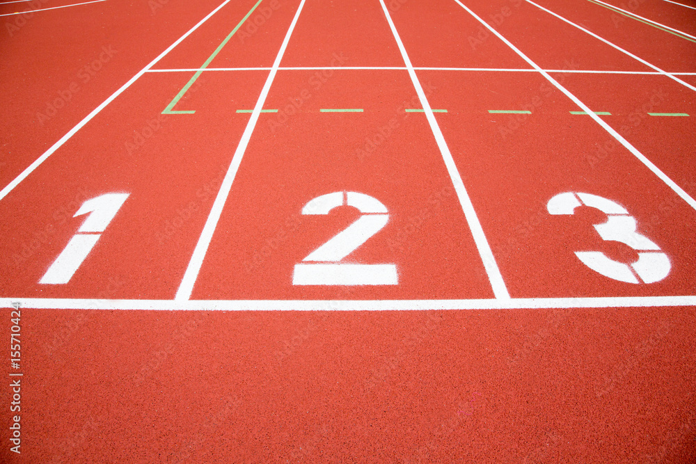 Running track numbers one two  three in stadium