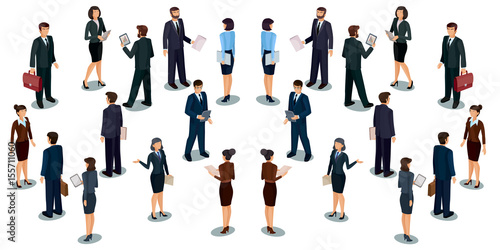 Set of vector isometric men and women in business suits, isolated business people figures