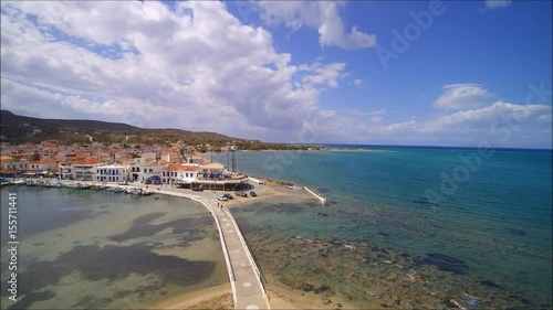 Drone flight over the main village on the island of Elafonisos in Greece