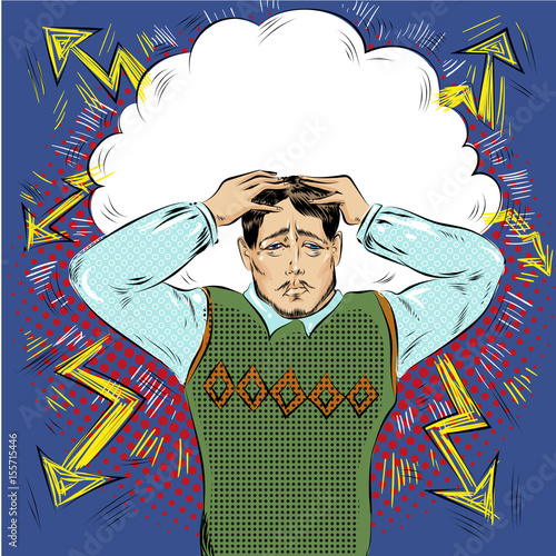 Vector pop art illustration of stressed man