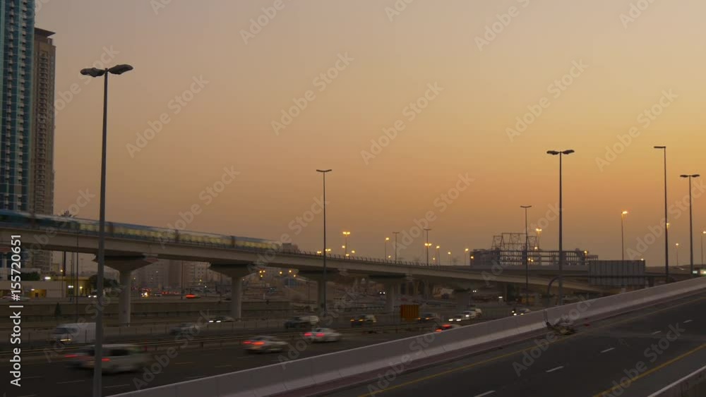 dubai marina city famous sunset sky traffic road junction panorama 4k uae
