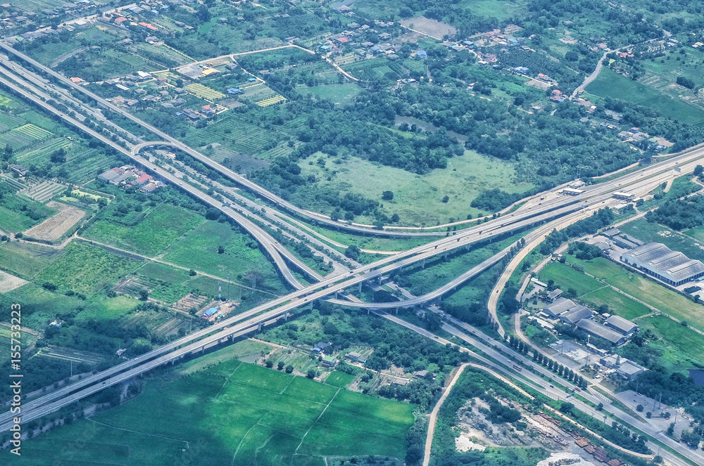 Aerial view of roads in Thailand .